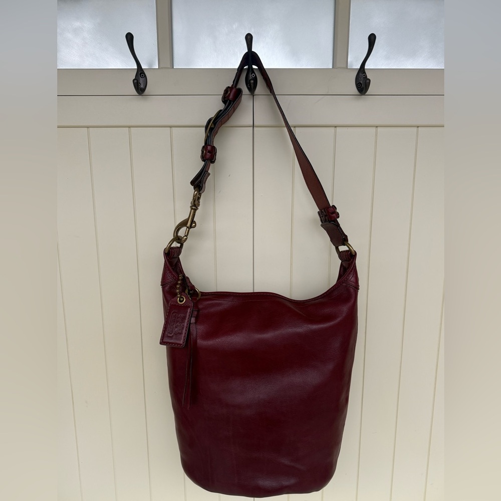 Rare Y2K Vintage Coach Bordeaux Bleeker Tattersall XL Duffle Bucket Bag 11423